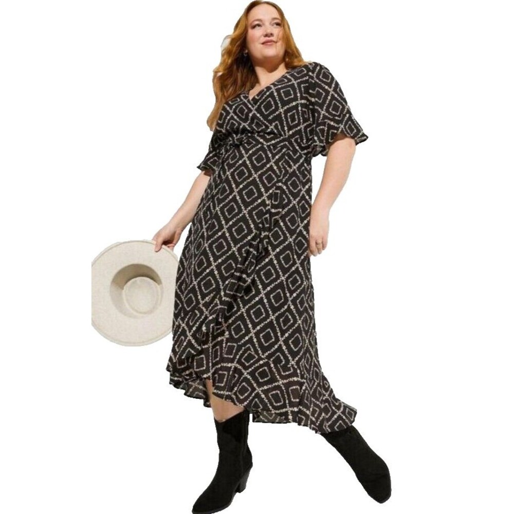 00 Torrid NWT Maxi Georgette Surplice Hi-Low Dress Flutter Sleeve Pockets